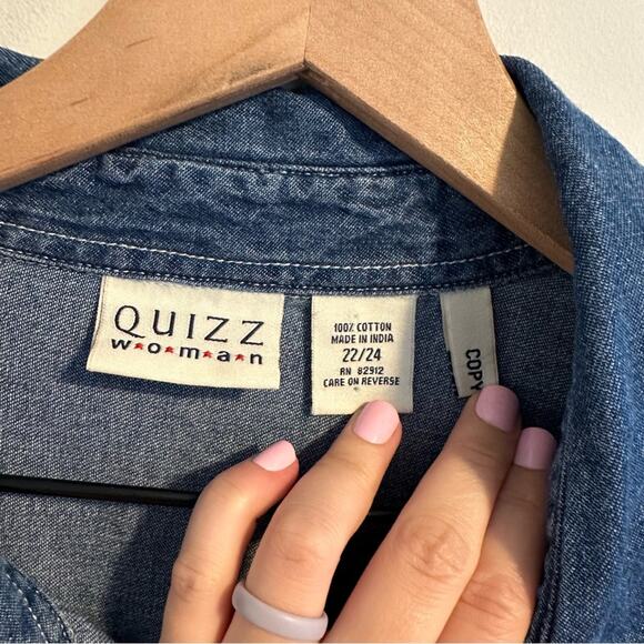 Vintage Quizz Blue July 4th Eagle Patriotic American Flag Denim Top 22/24 - Picture 10 of 10